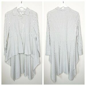 bp. Dramatic High Low Hem Striped Button Up Top